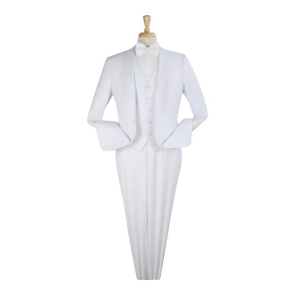 MEN'S ROYAL DIAMOND 3 PIECE SOLID WHITE 1 BUTTON VESTED SHAWL TUXEDO. TU-6. - Picture 2 of 2